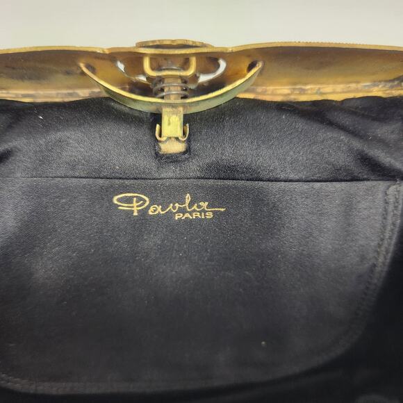 Vintage Black Velvet Clutch Purse 9" x 5" Paris Gold Hardware - Picture 7 of 8